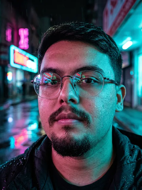 Retrato com luzes de neon criado com IA
